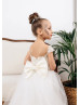 Ivory Lace Tulle V Back Flower Girl Dress With Removable Train